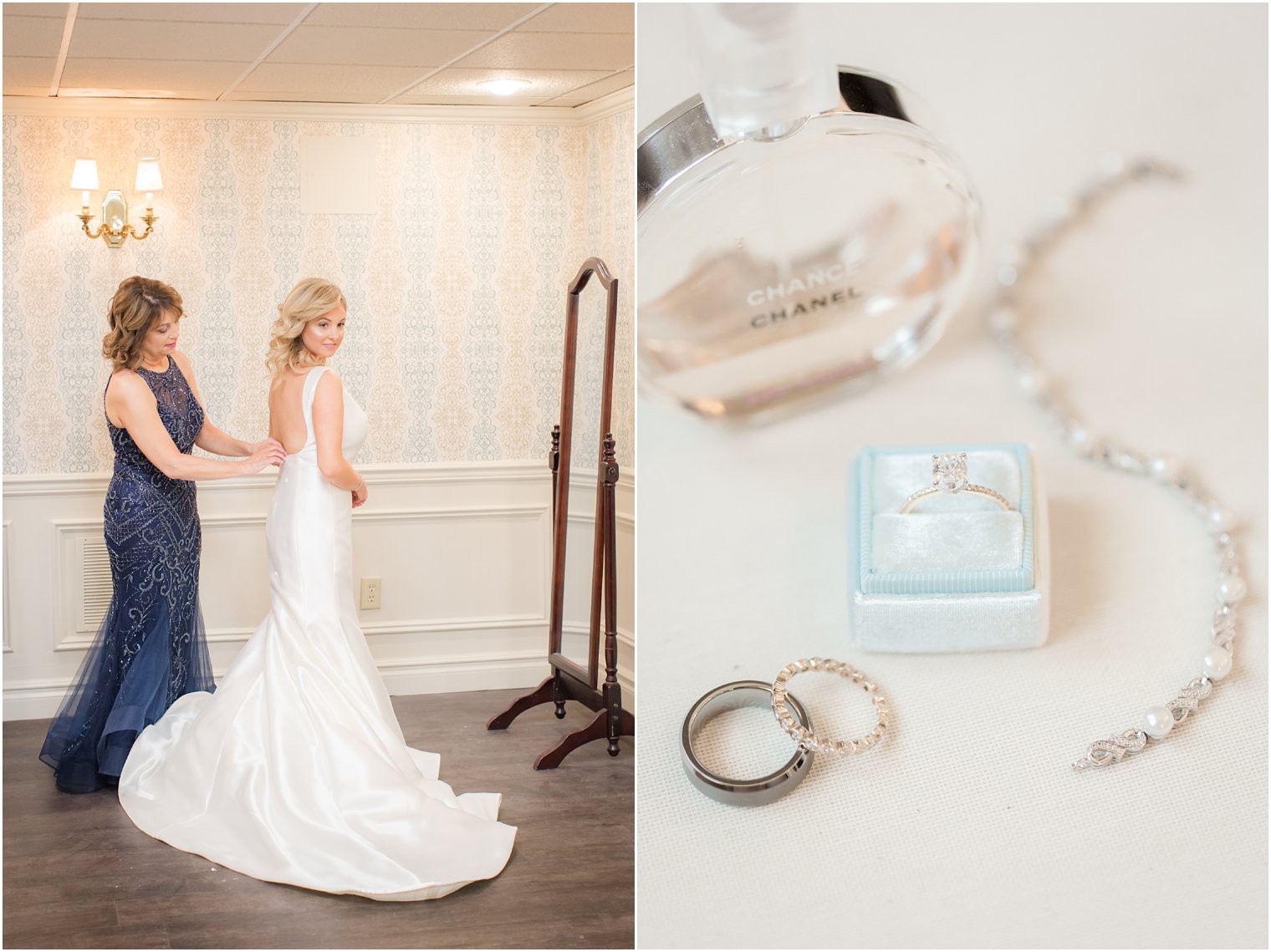 bride getting ready with her mother