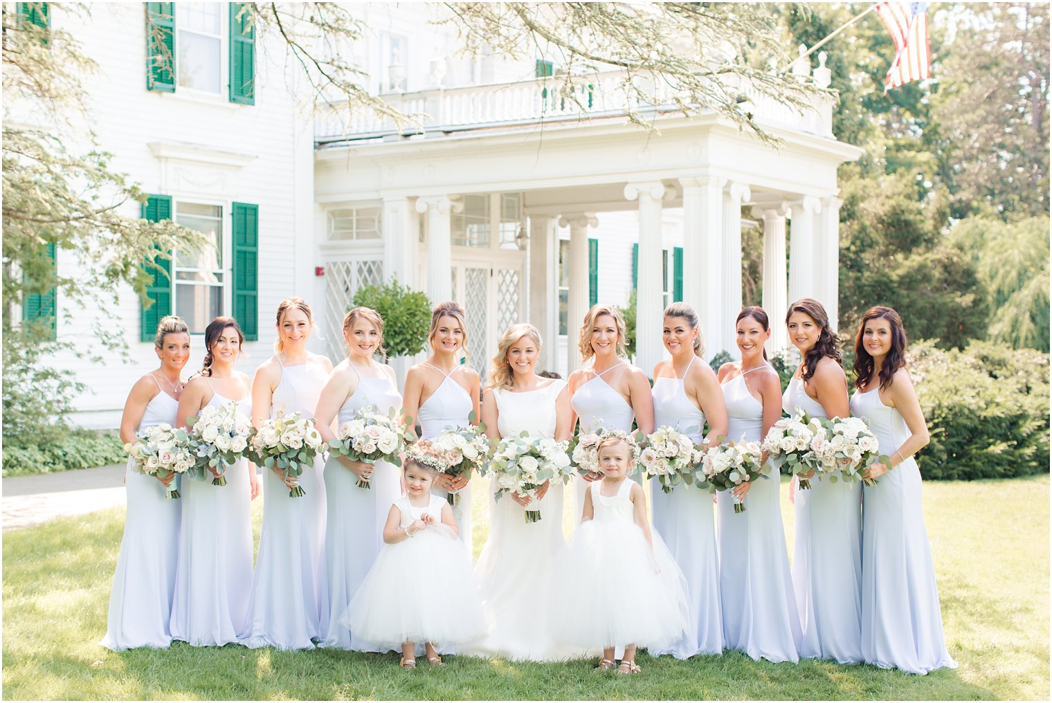 bridal party portraits at Frelinghuysen Arboretum 