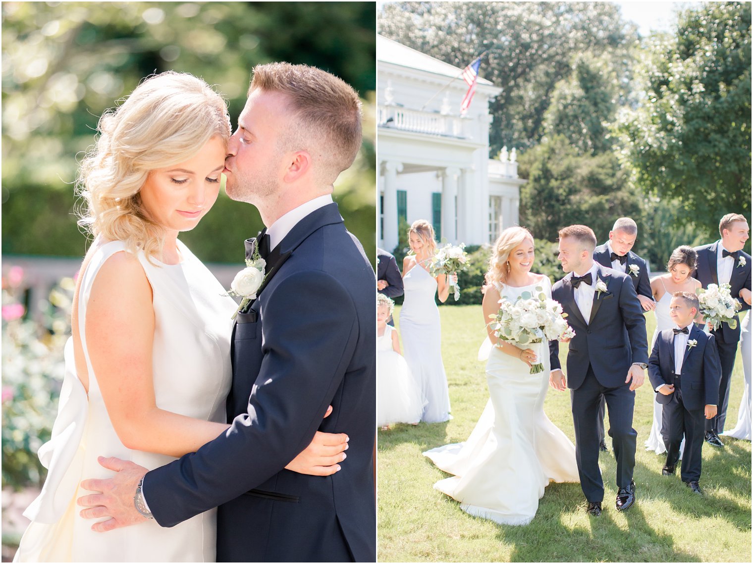 bridal party portraits at Frelinghuysen Arboretum 