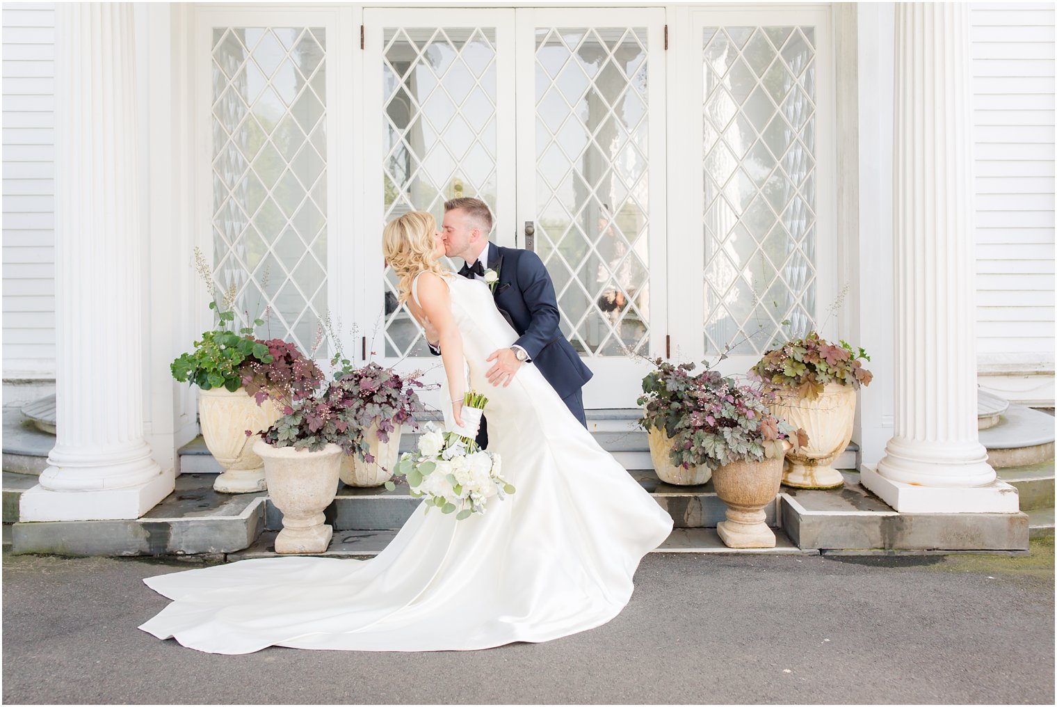 bride and groom at Frelinghuysen Arboretum wedding