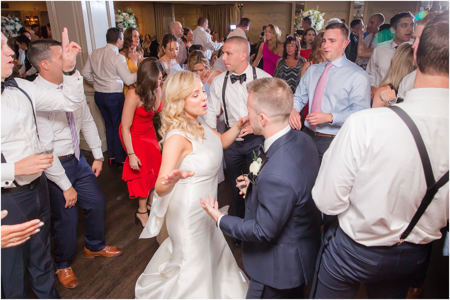 bride and groom dancing at Olde Mill Inn wedding reception in Basking Ridge NJ