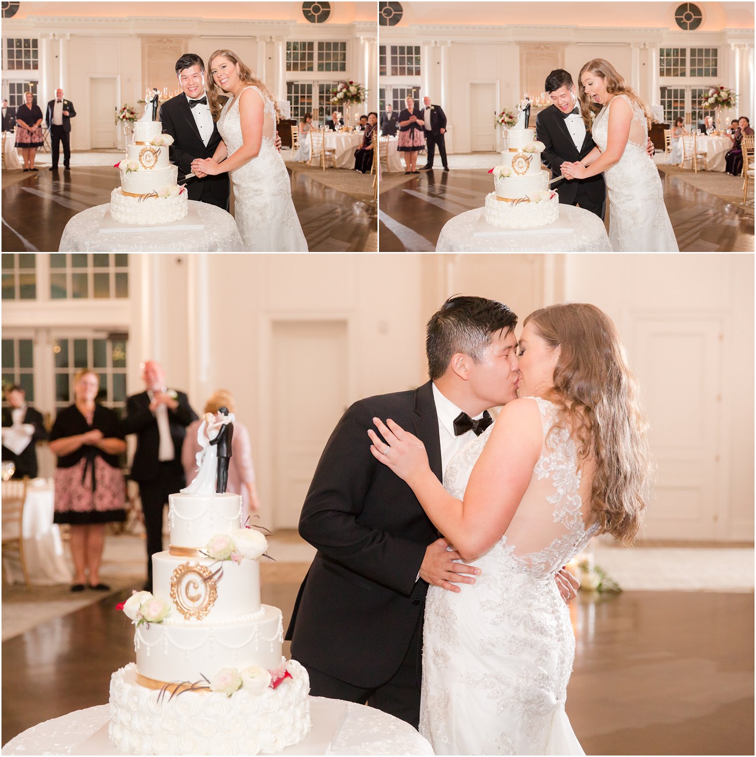 bride and groom cutting their wedding cake at Park Chateau reception