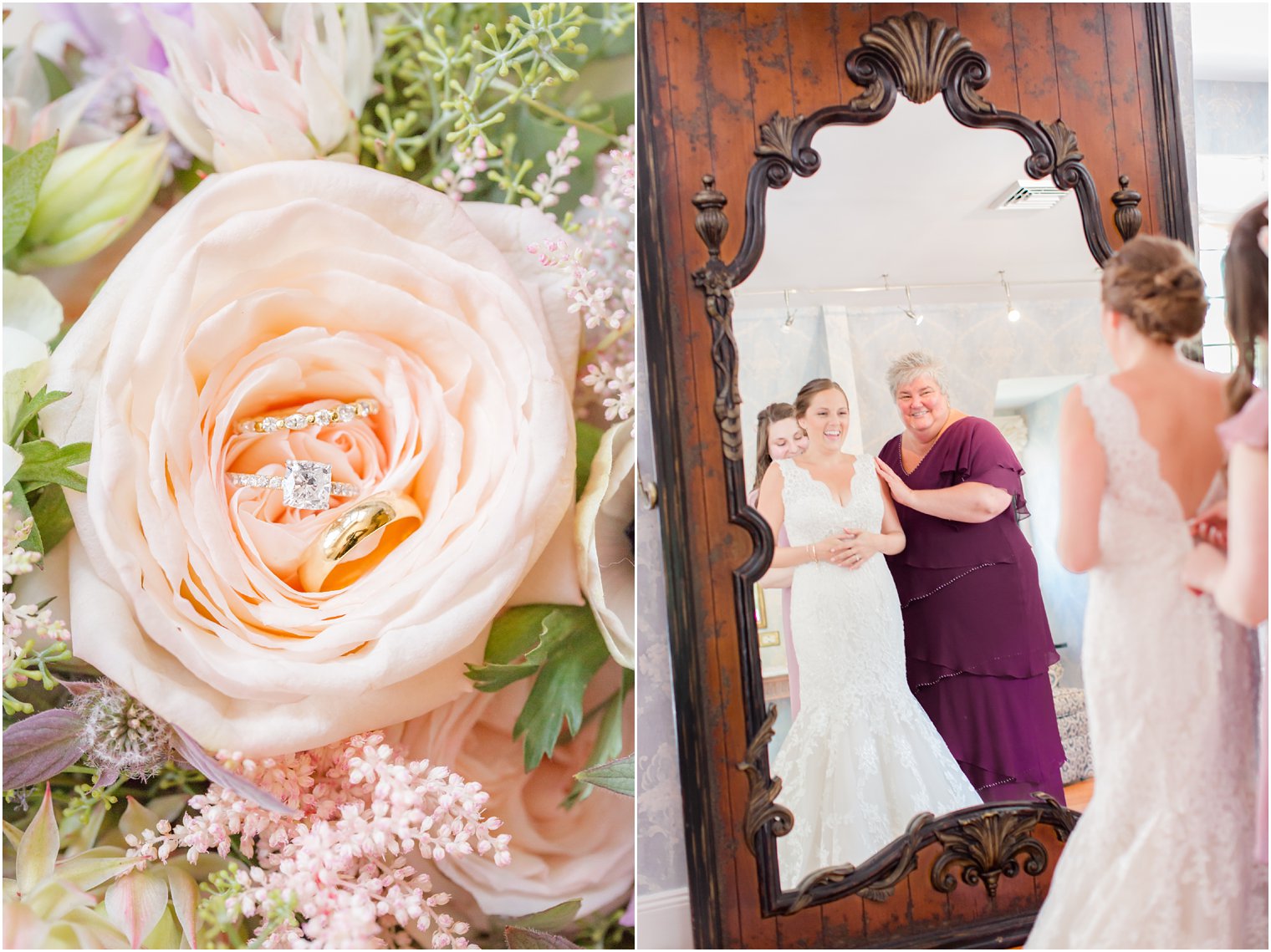 bride getting ready with her mother in bridal suite