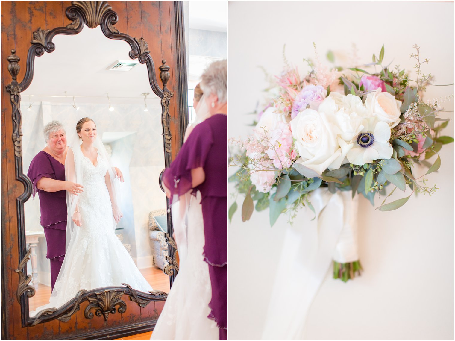 bride getting ready on wedding morning