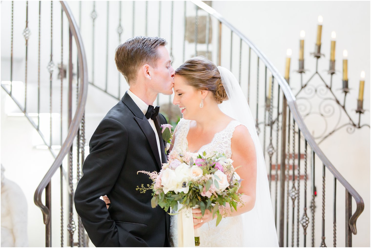 intimate moment between bride and groom