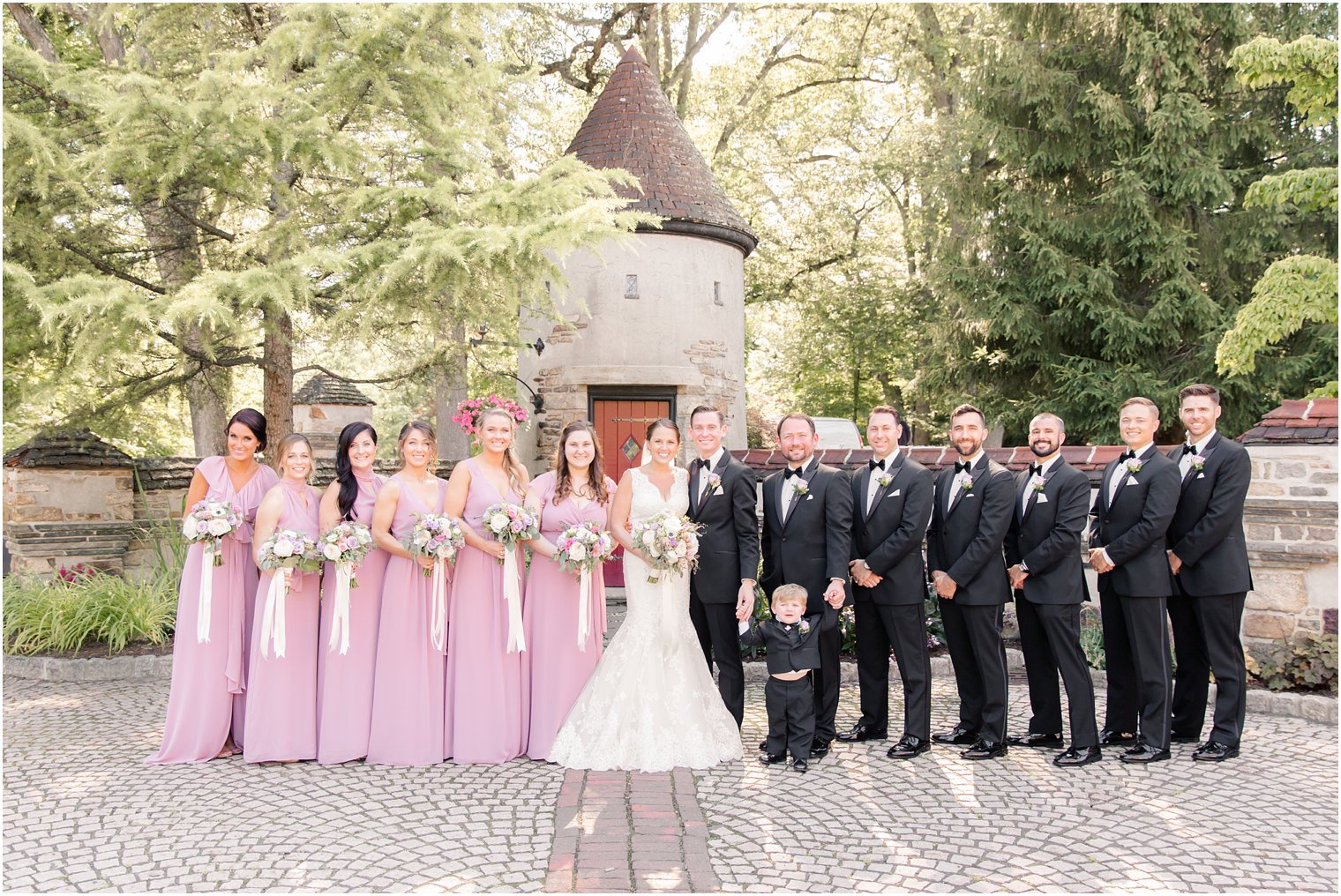 photo of bridal party at black tie wedding 