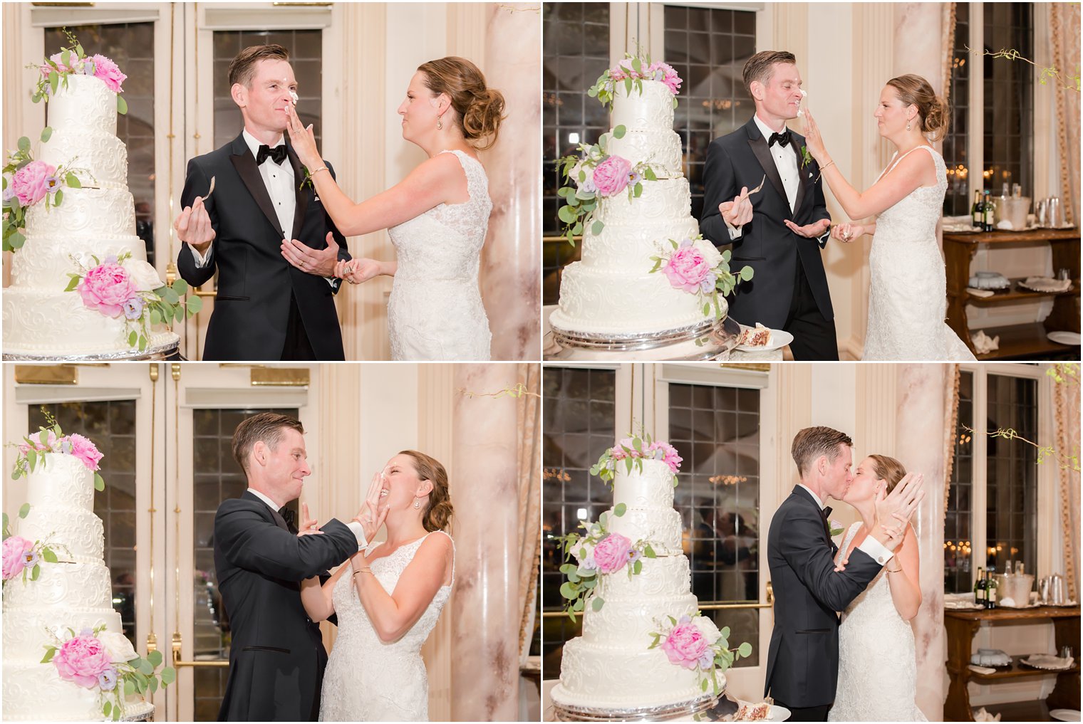 bride and groom cutting their wedding cake at Pleasantdale Chateau