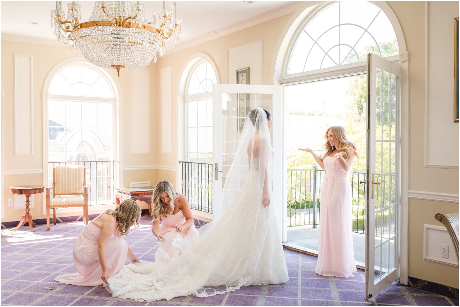 Bride getting ready with her bridesmaids