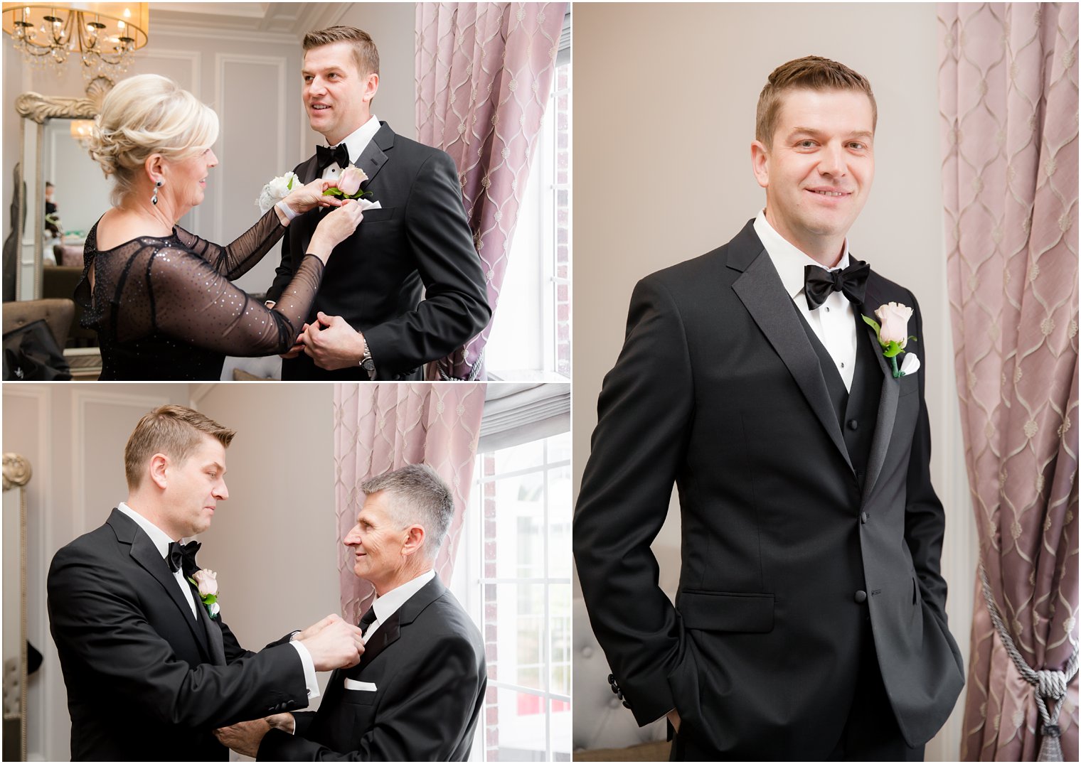 groom getting ready with his parents