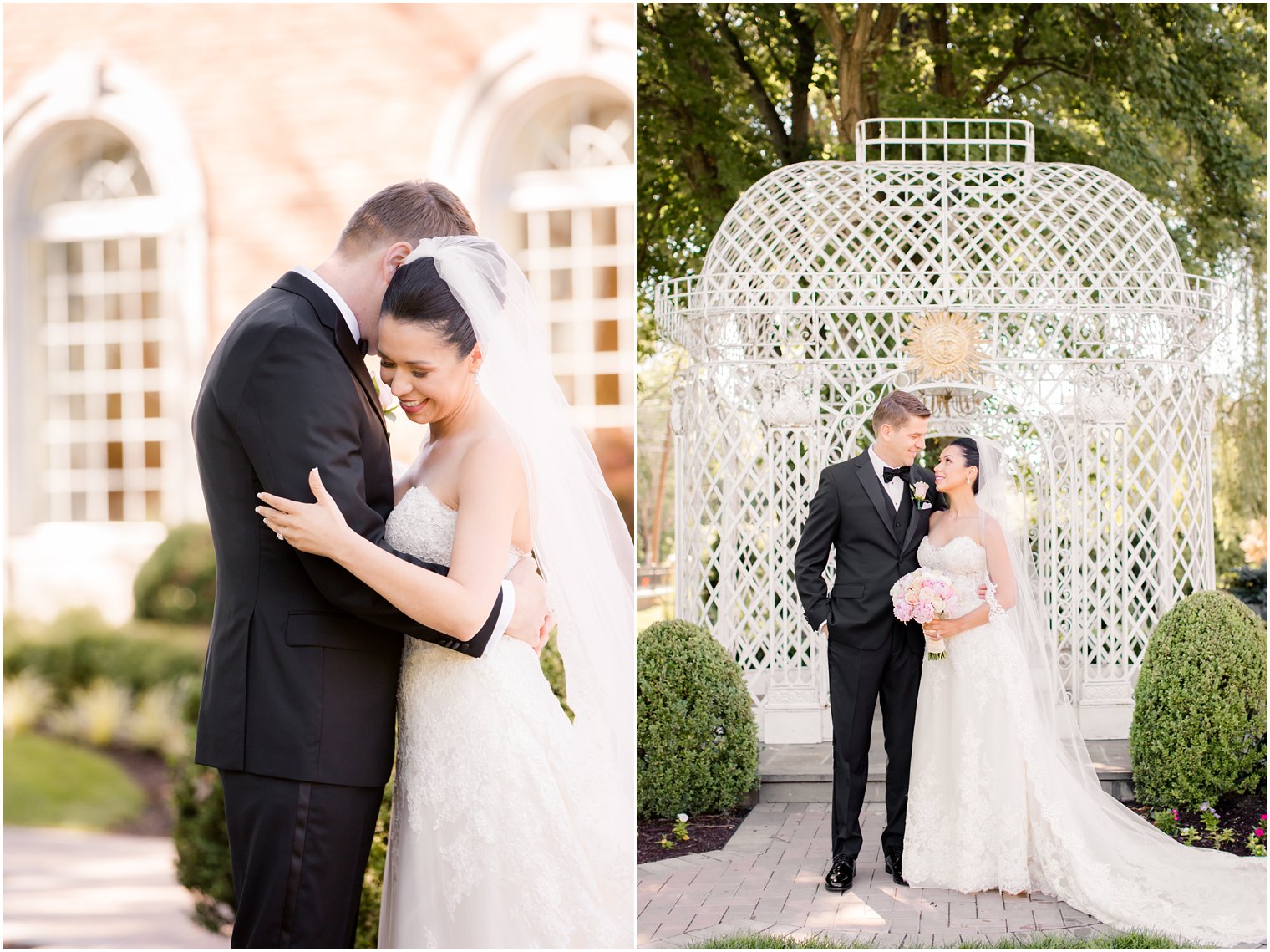 romantic portraits of bride and groom on wedding day