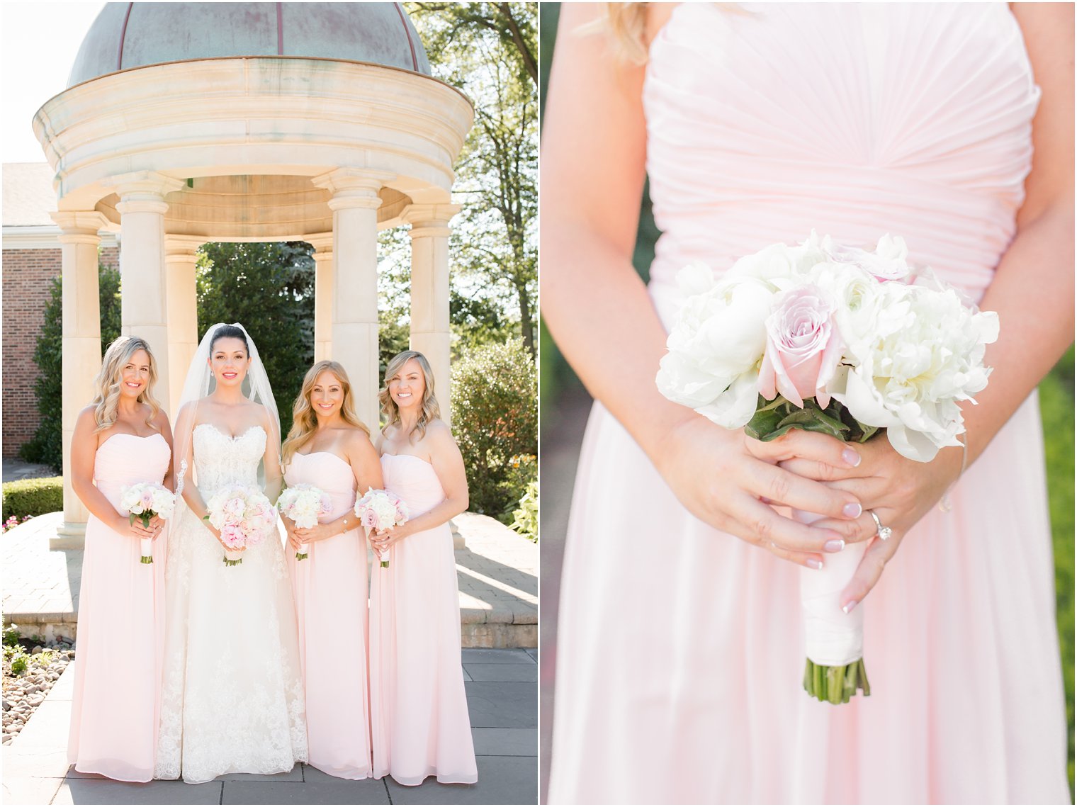 bridesmaids wearing blush dresses