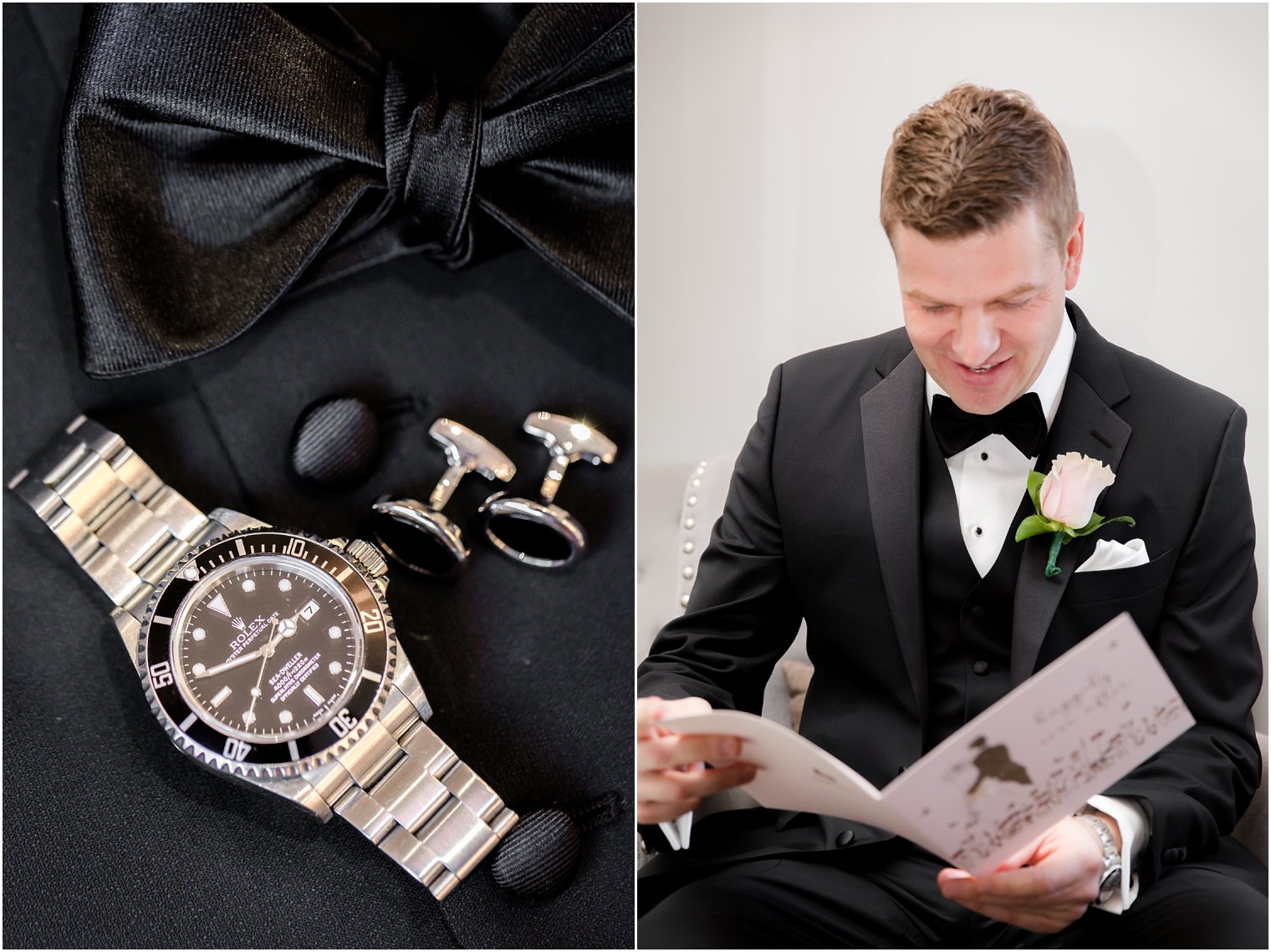 groom reading card from bride