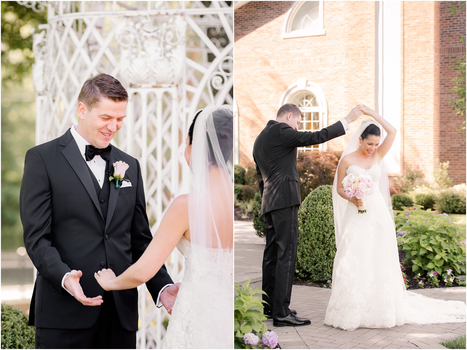 bride and groom during first look