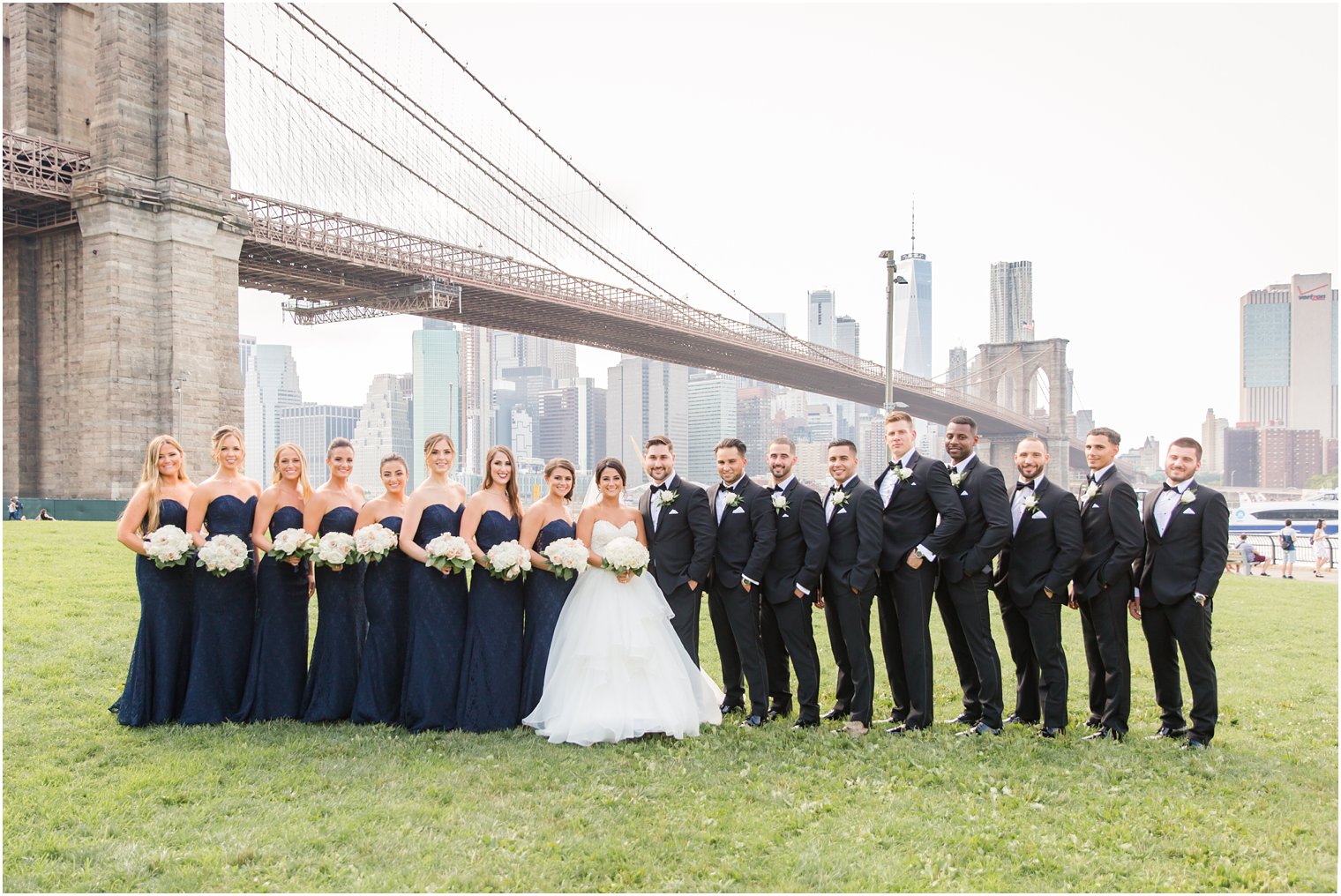 Classic bridal party photo at Brooklyn Bridge