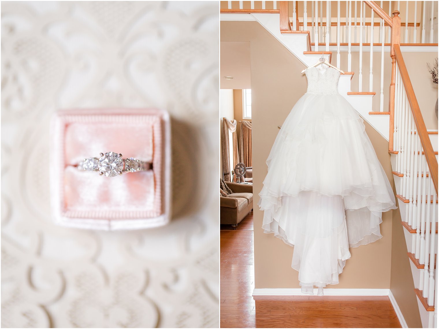 Photo of engagement ring and dress