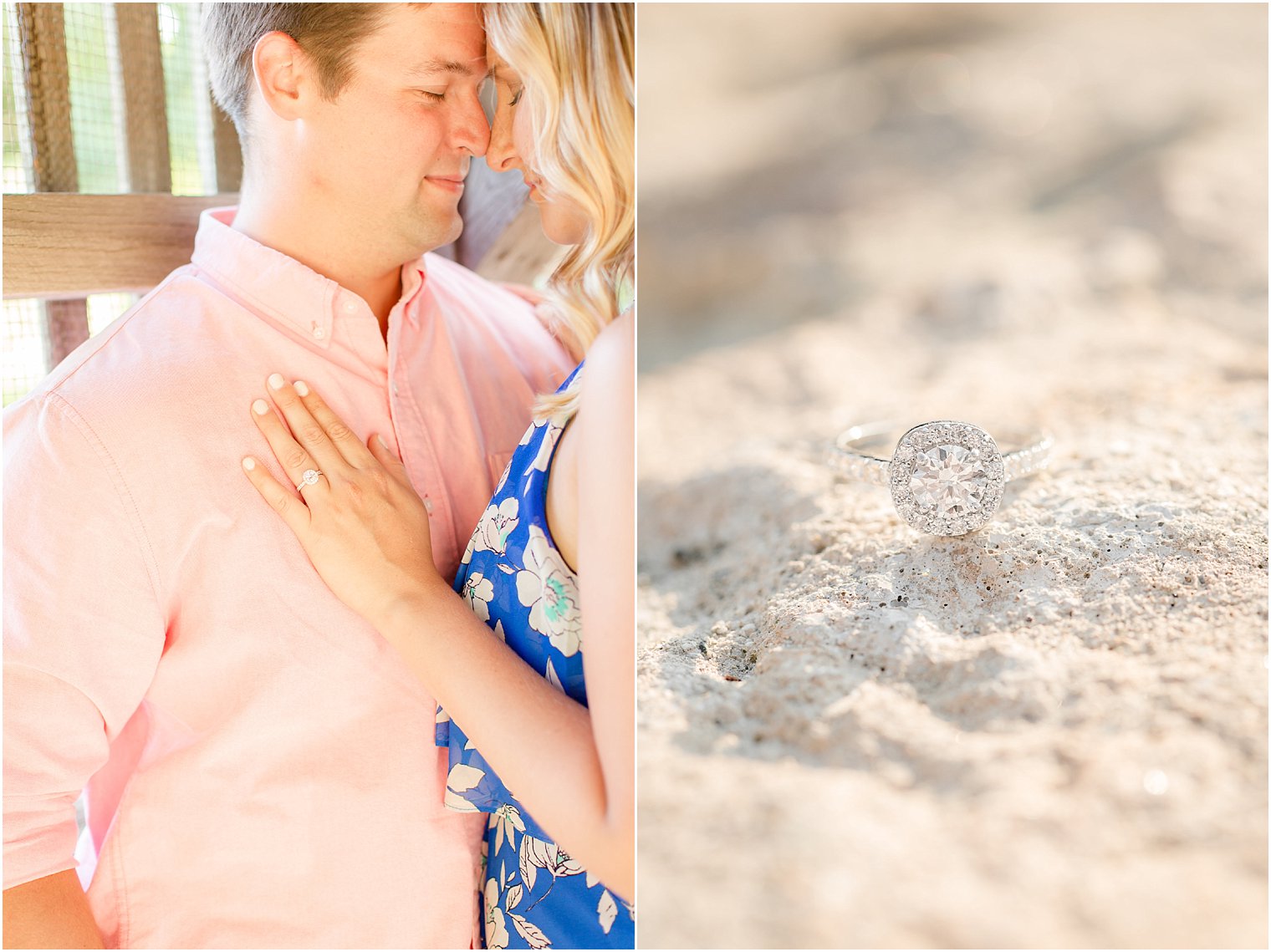 Gorgeous diamond ring closeup during engagement session at Laurita Winery