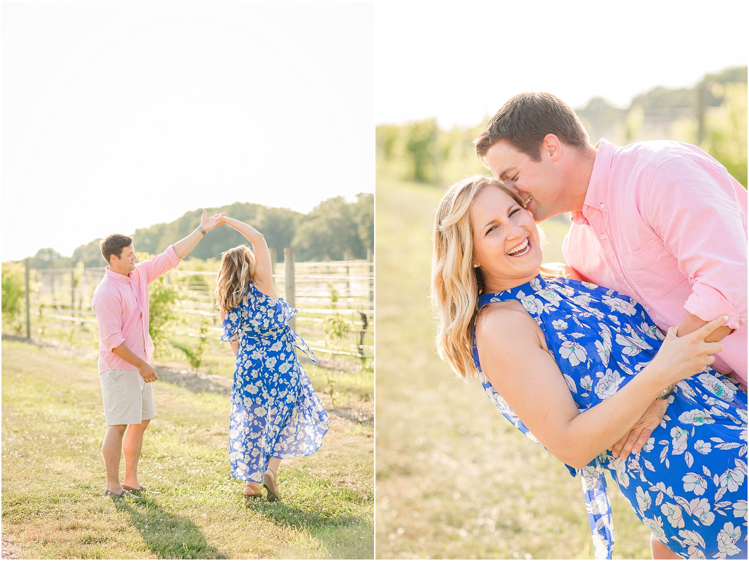 Laughter and dancing during engagement session at Laurita Winery with Idalia Photography