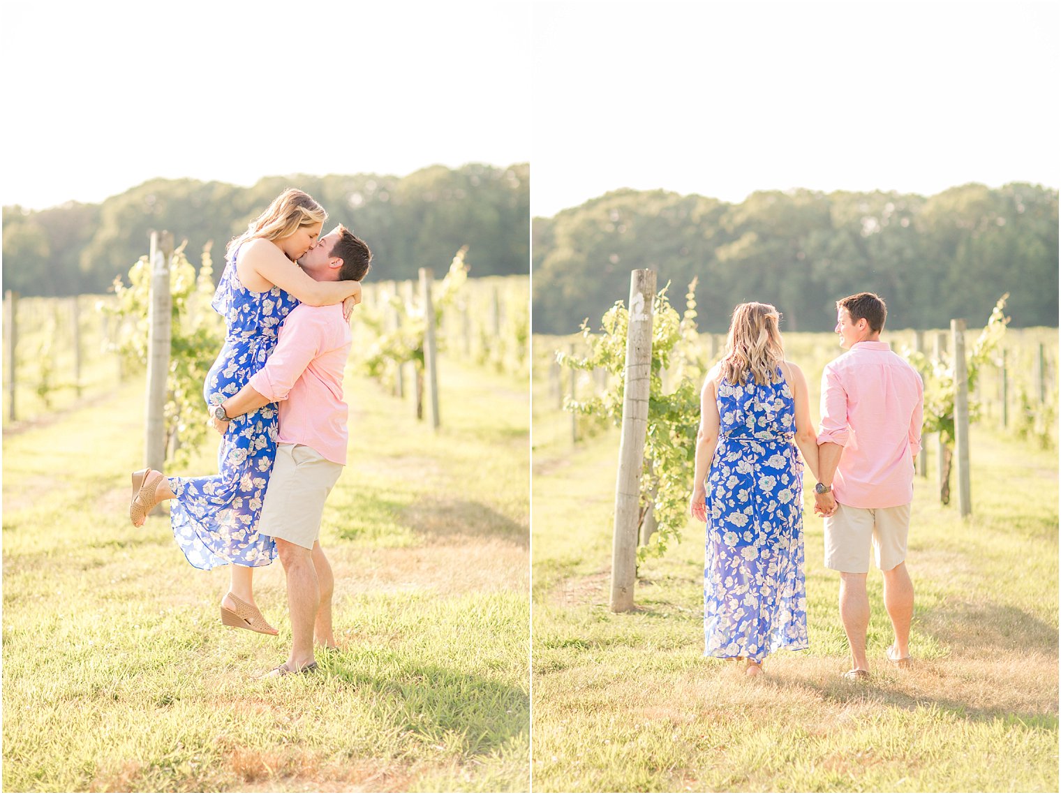 Couple kissing during engagement session at Laurita Winery in New Egypt NJ