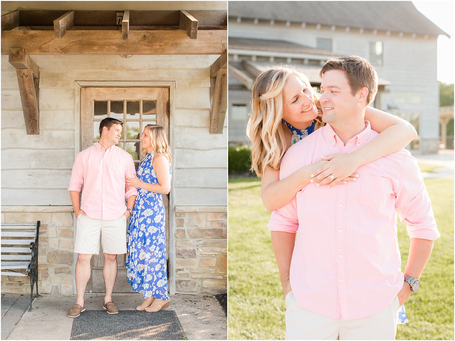 Couple poses outside Laurita Winery during engagement session