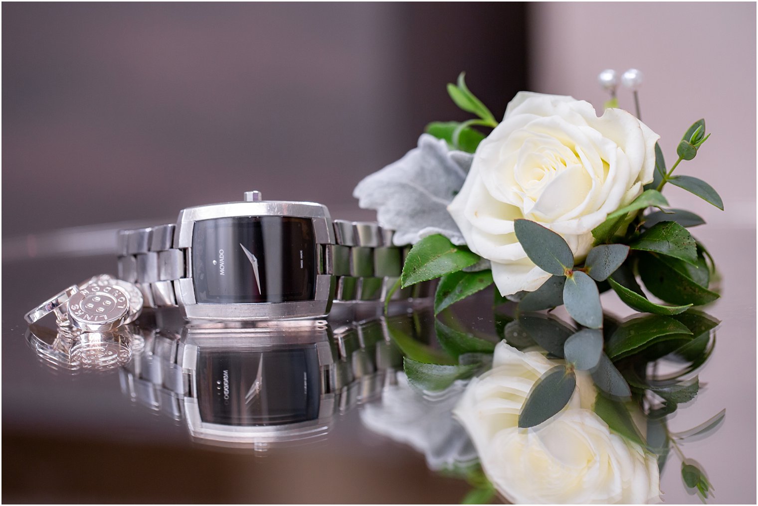 groom's watch, cufflinks and boutonnière by Flowerful Events in Long Branch, NJ