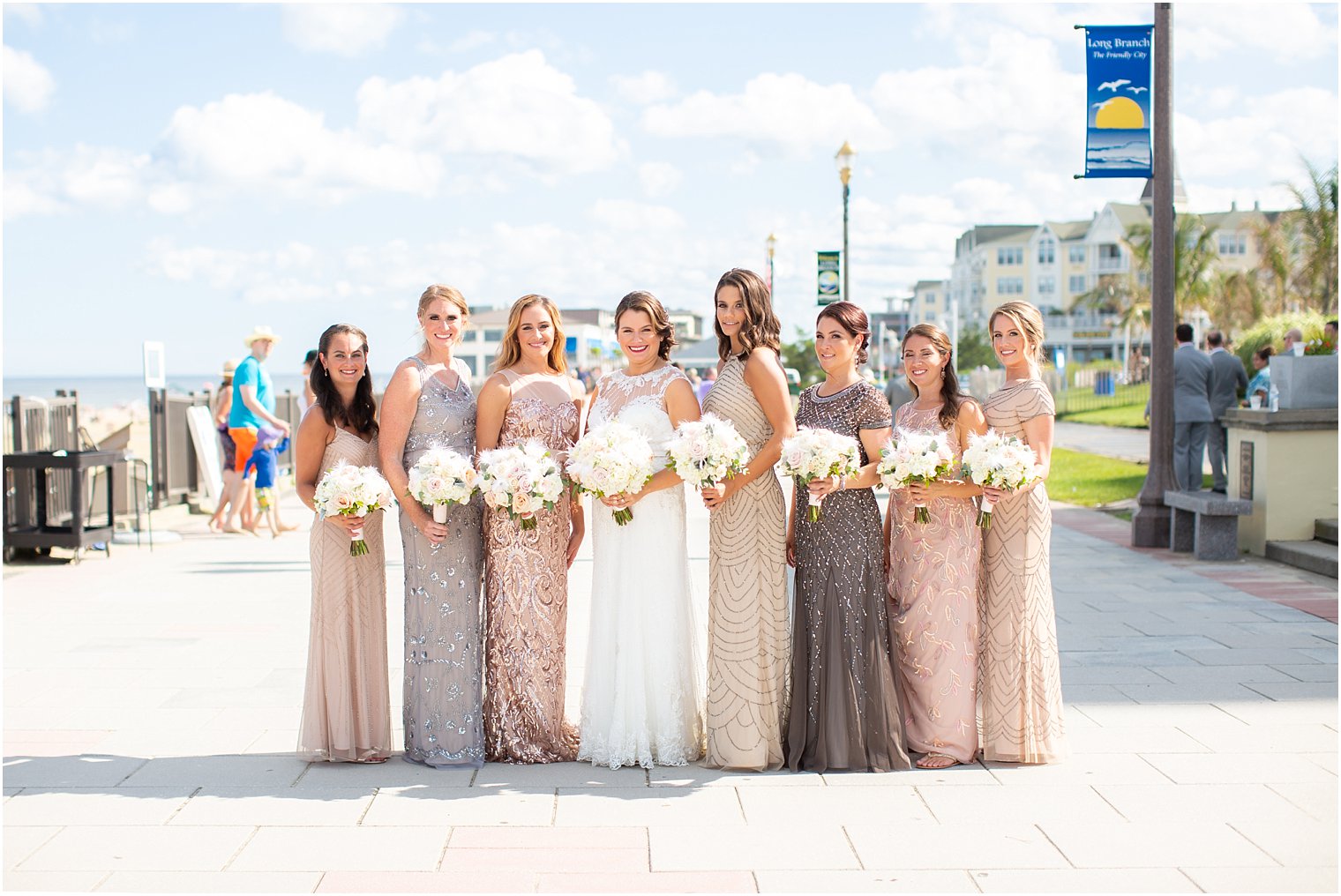 Gatsby inspired bridesmaid gowns photographed by Idalia Photography in Long Branch, NJ