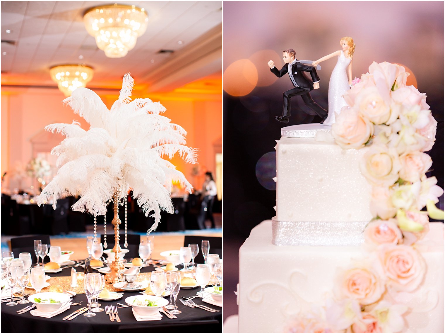 Gatsby wedding centerpiece and wedding cake by Palermo's Bakery