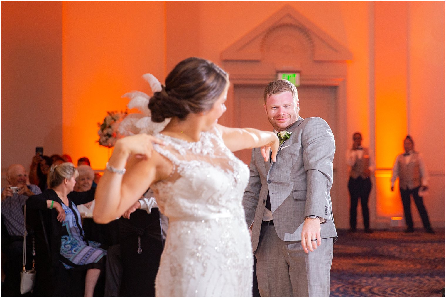 bride and groom dance to So What performing at Ocean Place Resort and Spa wedding reception