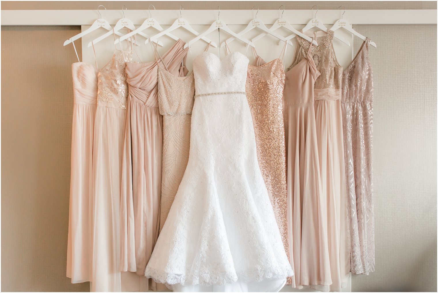rose gold bridesmaid dresses by Adrianna Pappell, Dessy, Amsale and Watters