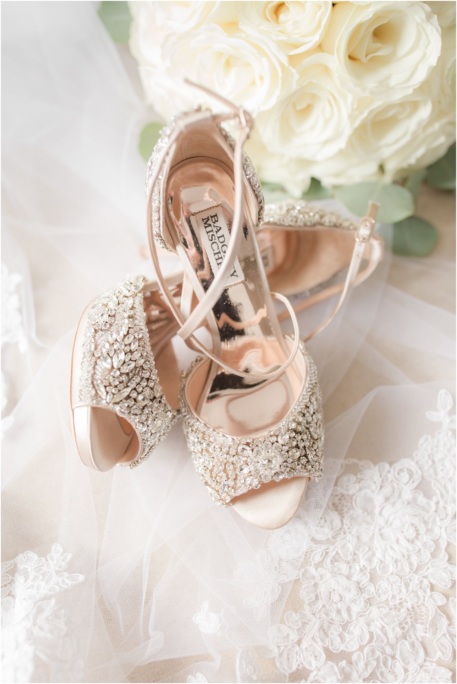blush jeweled heels by Badgley Mischka photographed by Idalia Photography