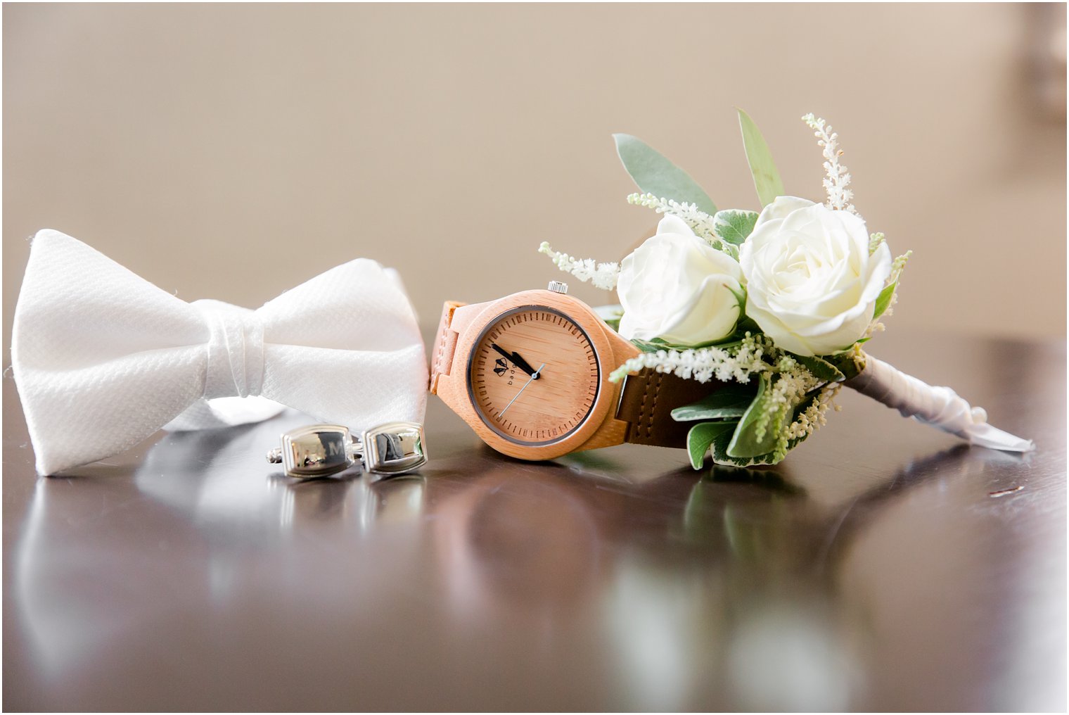 white tie and wooden watch details for groom Park Savoy Estate wedding
