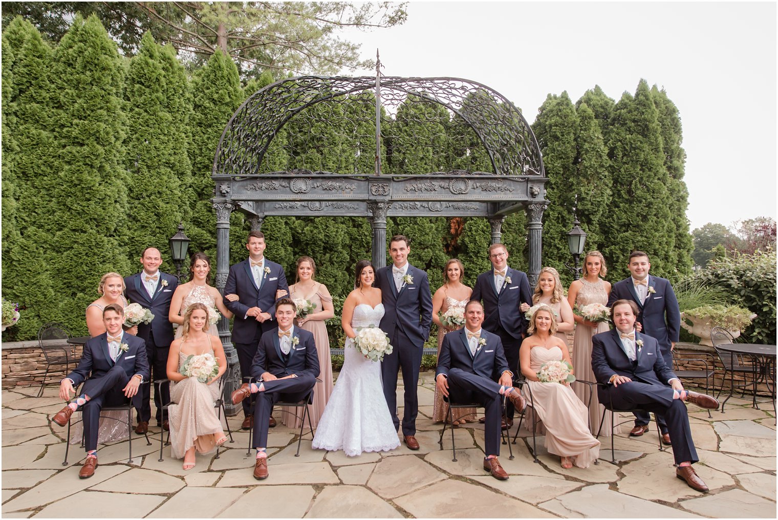 navy and rose gold bridal party portrait Park Savoy Estate 