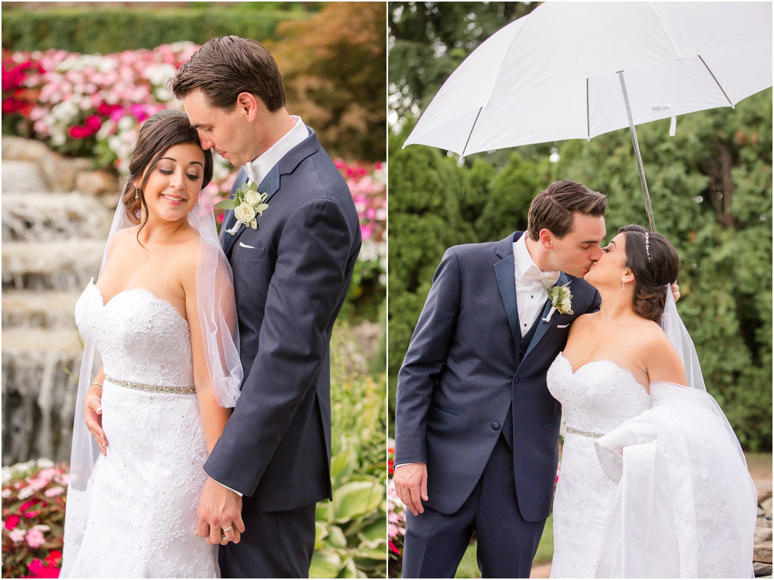 bride and groom kiss under umbrella on wedding day at Park Savoy Estate 