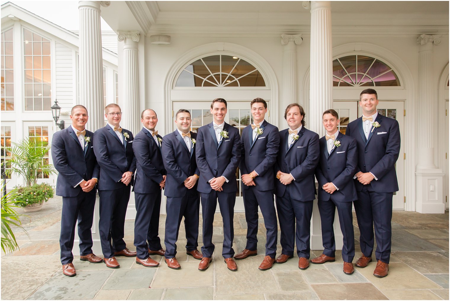 groom and groomsmen in classic navy suits at Park Savoy Estate 