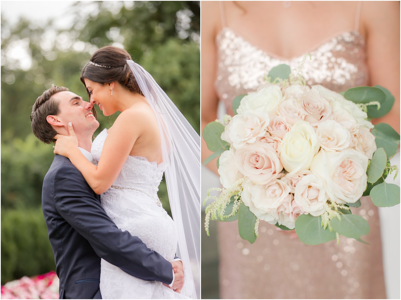 mixed pastel pink and ivory rose bouquet for bridesmaids by Crest Florist 