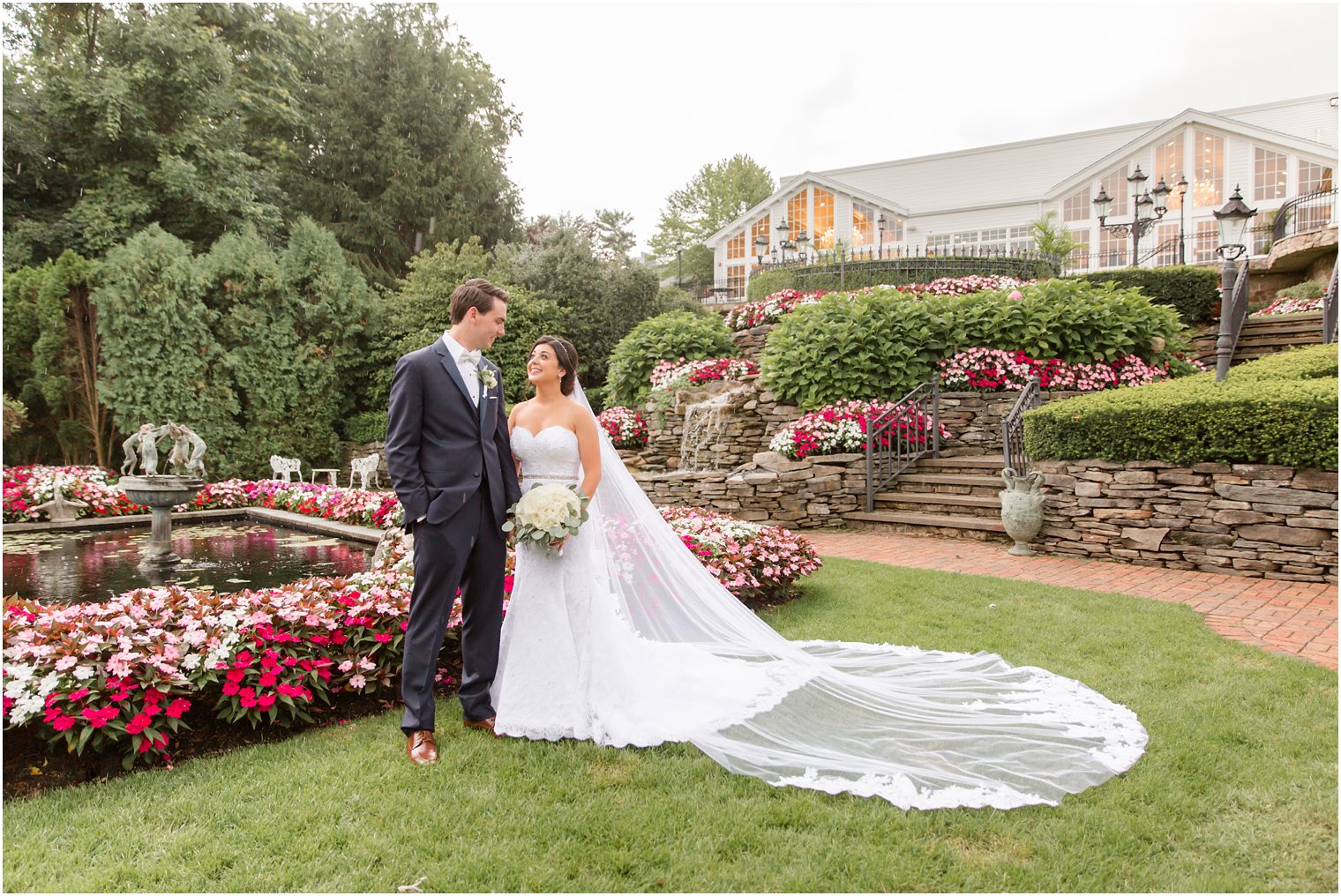 bride and groom wedding portrait at Park Savoy Estate by pond