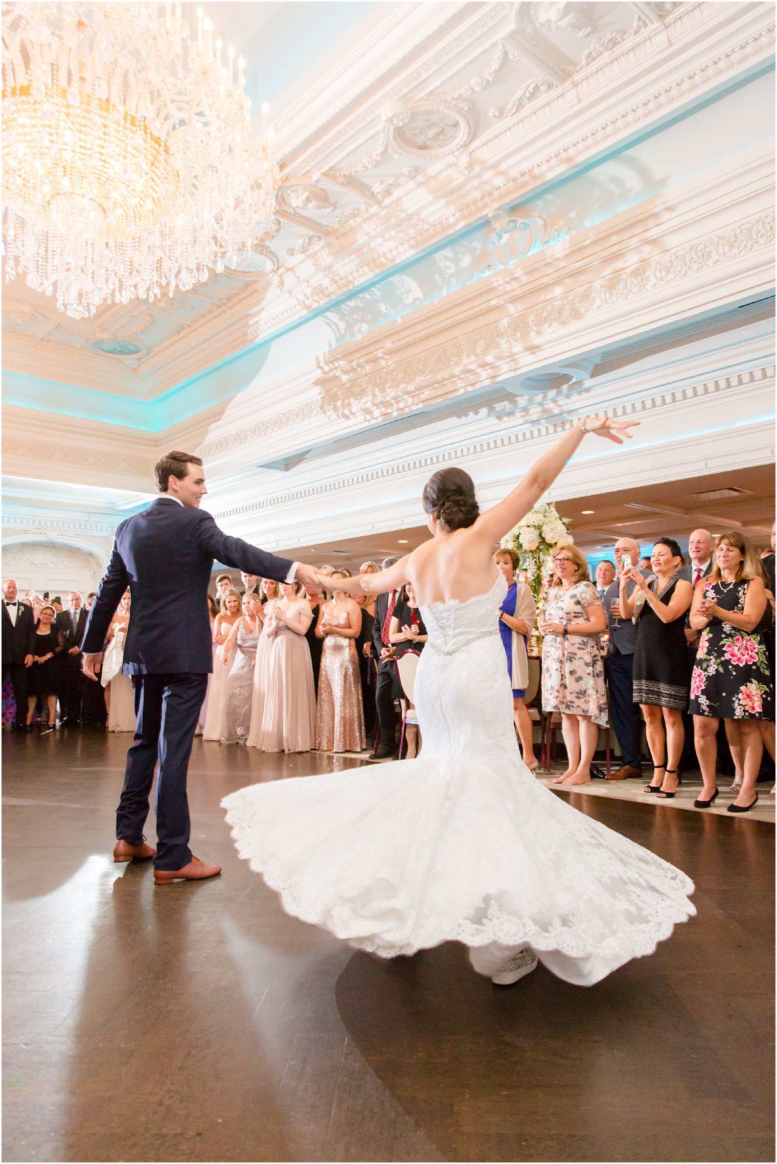 bride and groom dance in ballroom at Park Savoy Estate 