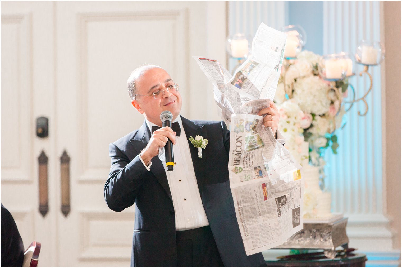 father of bride gives wedding toast at Park Savoy Estate reception photographed by Idalia Photography