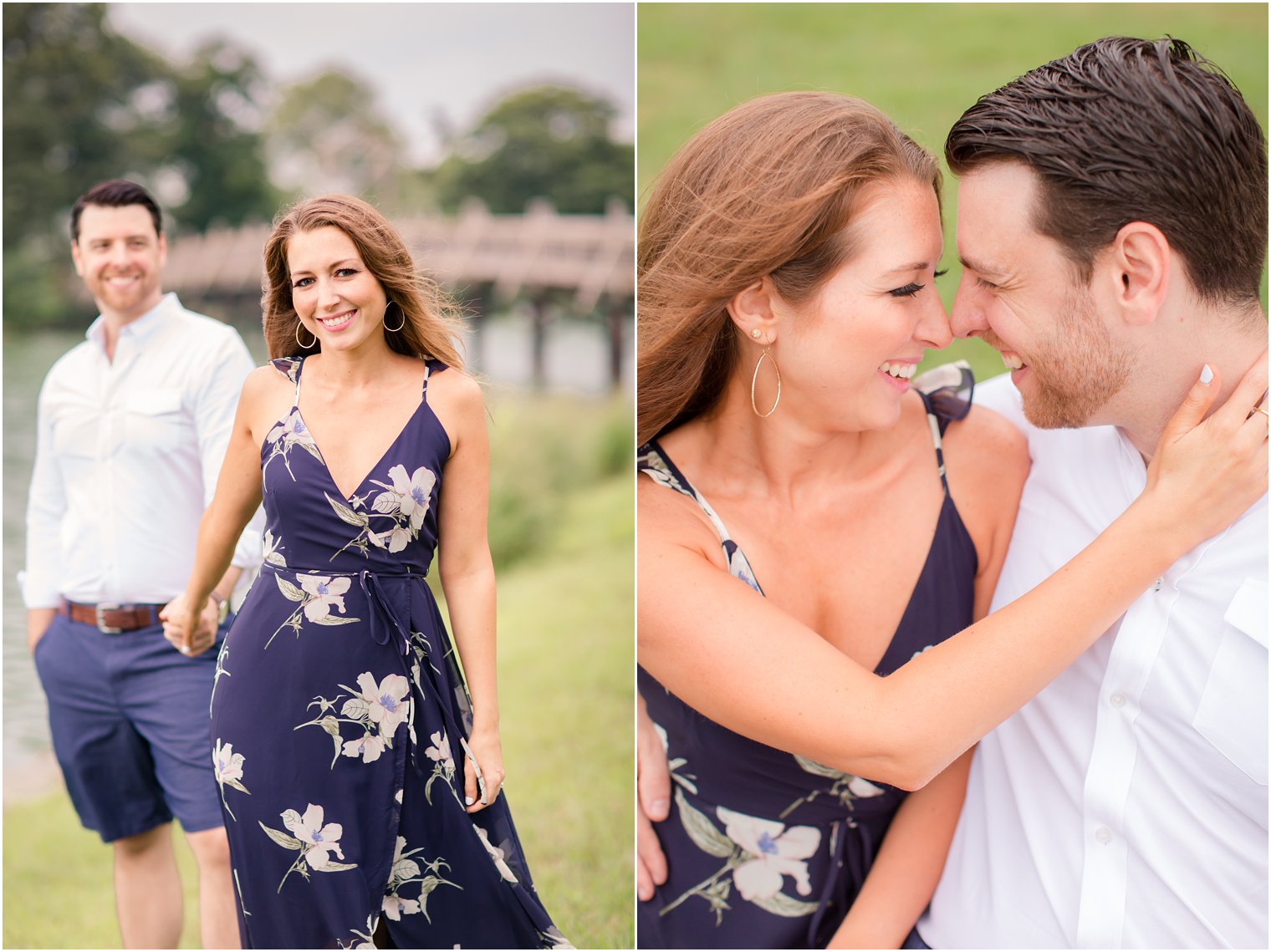 floral dress for the bride during Spring Lake NJ Engagement session