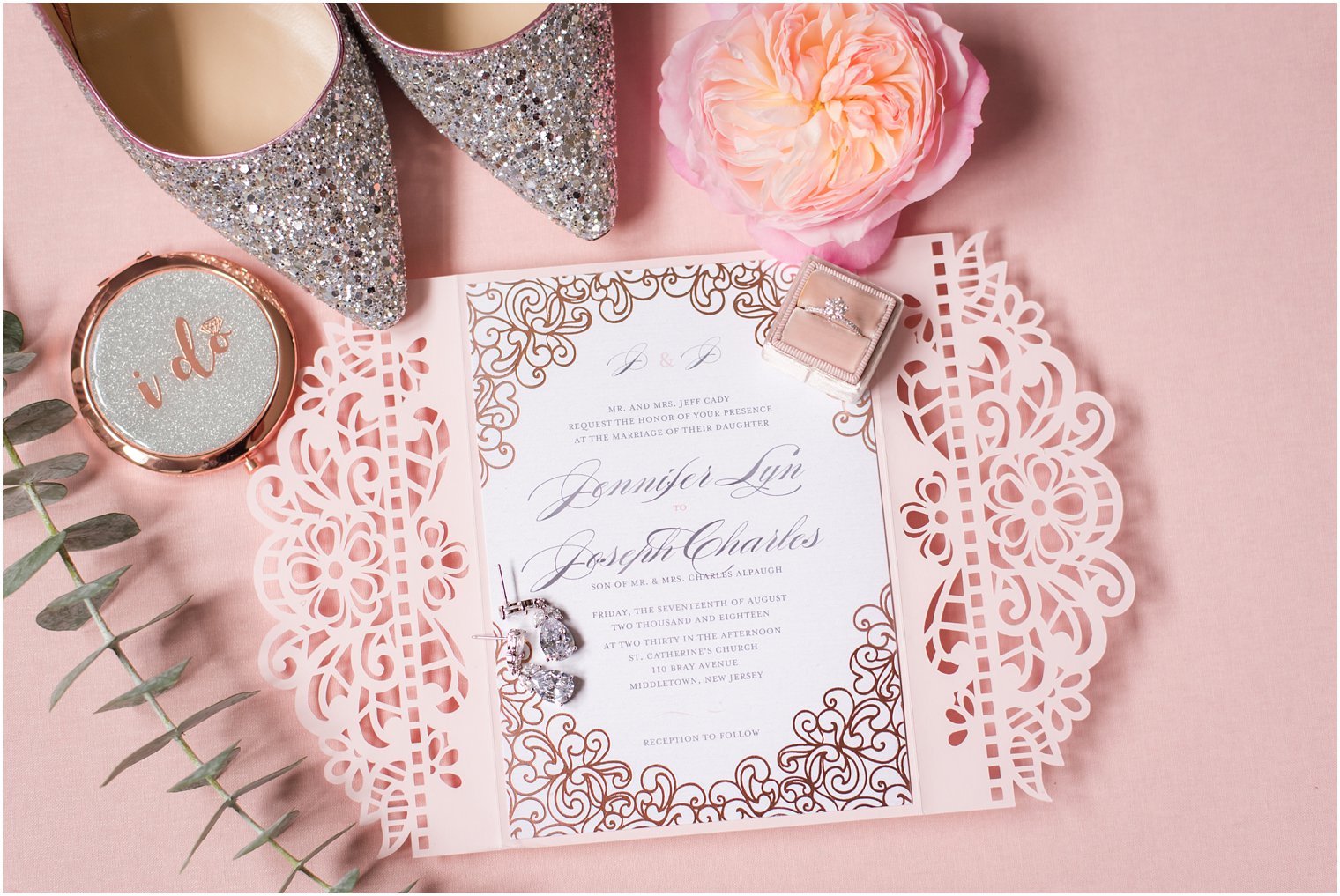 pink and silver wedding invitations by Shutterfly