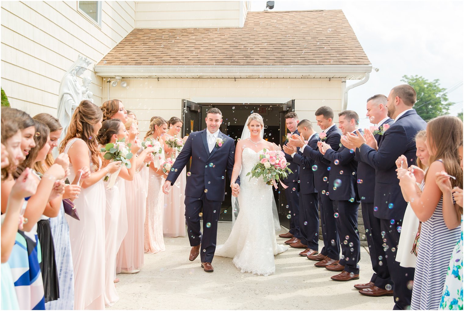 bubble exit for bride and groom after church ceremony in Somerset NJ