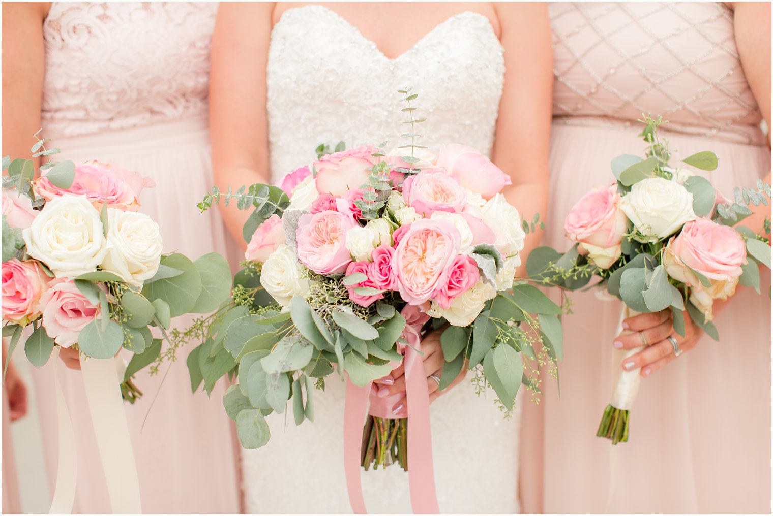 pink peony, white rose and greenery filled bouquets by Ashley's Floral Beauty in Somerset NJ photographed by Idalia Photography