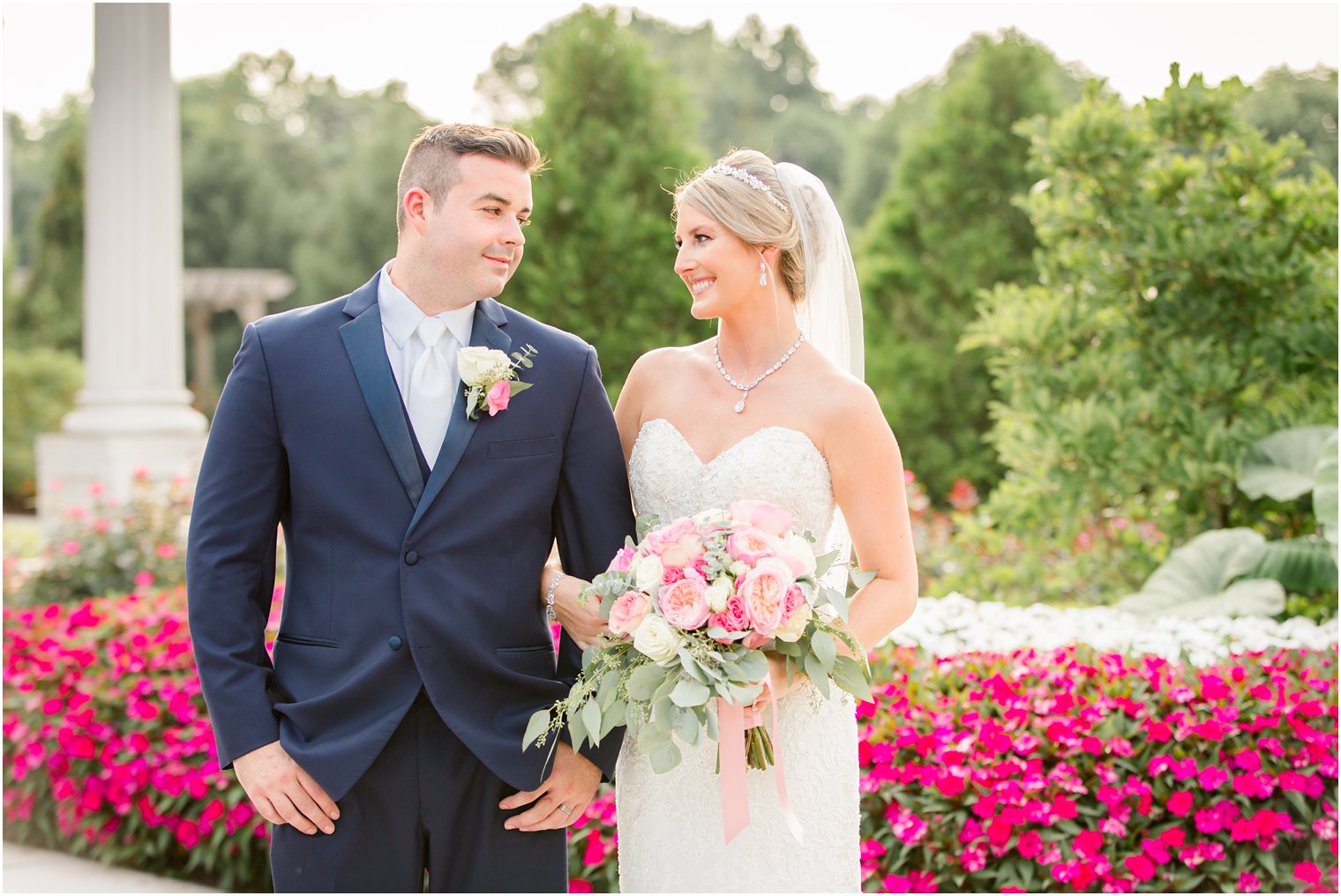 bride and groom portraits at the Palace at Somerset Park with bouquet by Ashley's Floral Beauty