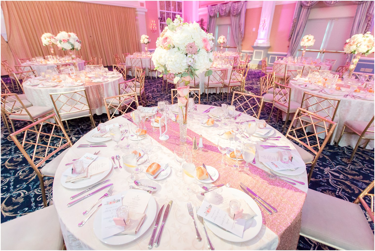 elegant pink and white centerpieces by Ashley's Floral Beauty at the Palace at Somerset Park