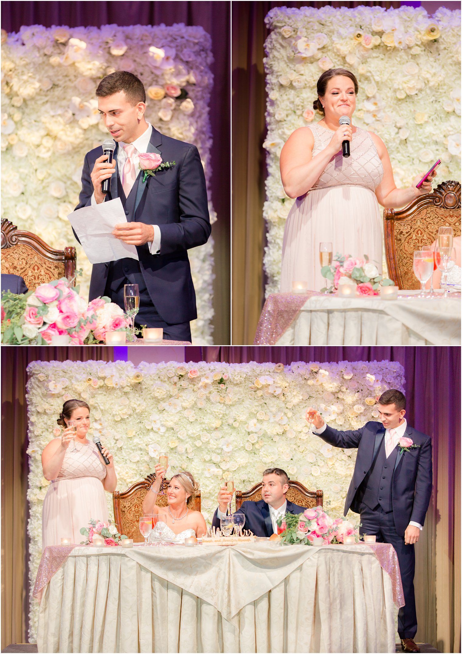 wedding toasts by maid of honor and best man at the Palace at Somerset Park