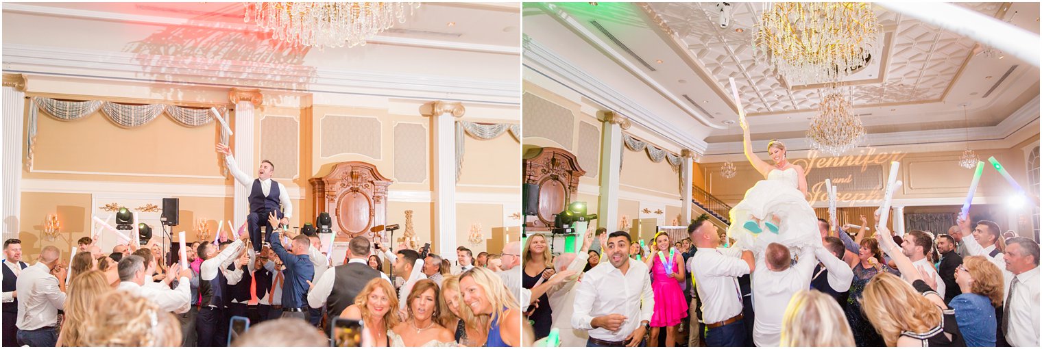 bride and groom up in chairs during wedding reception at the Palace at Somerset Park