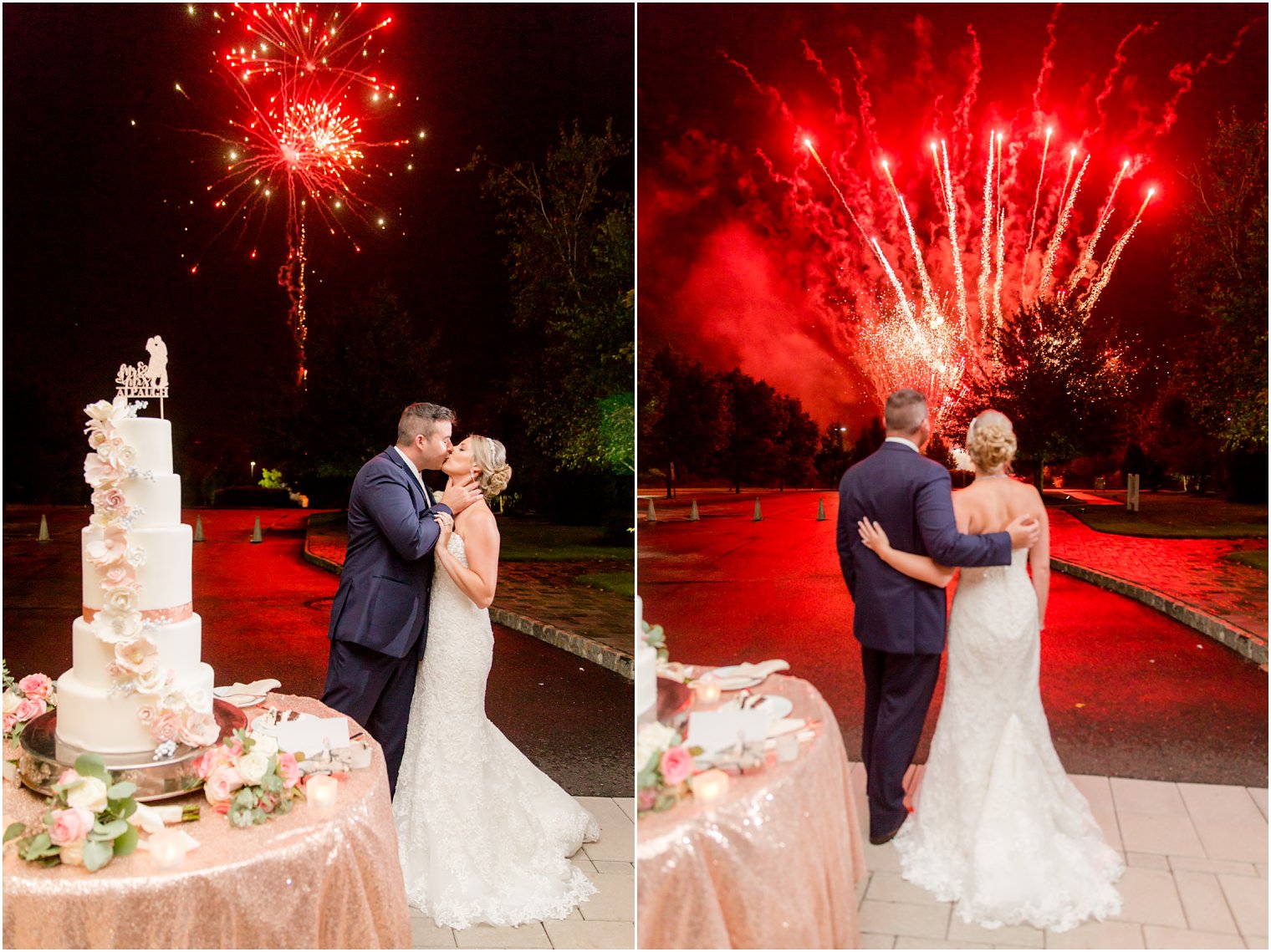 red firework display at wedding reception at the Palace at Somerset Park