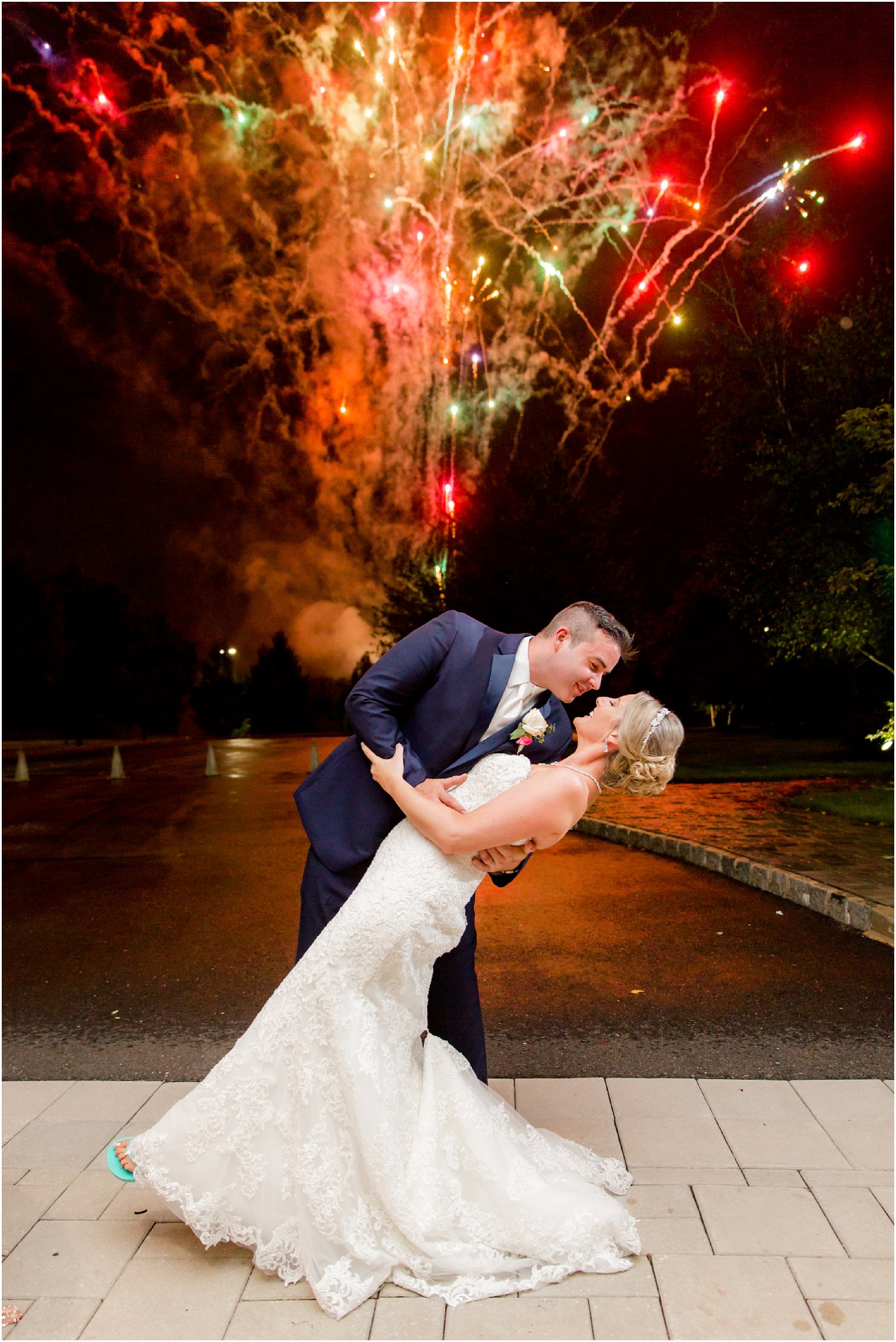 bride and groom portrait during fireworks at the Palace at Somerset Park