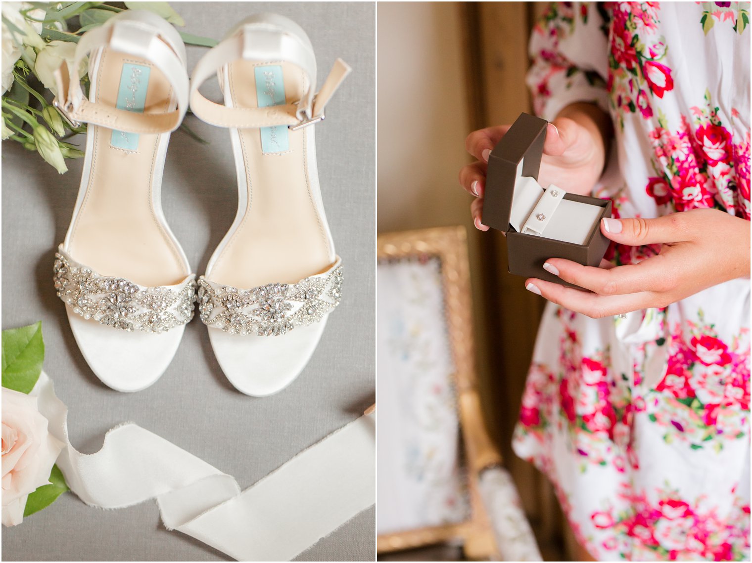 bride's jeweled shoes and earrings for Jasna Polana NJ wedding