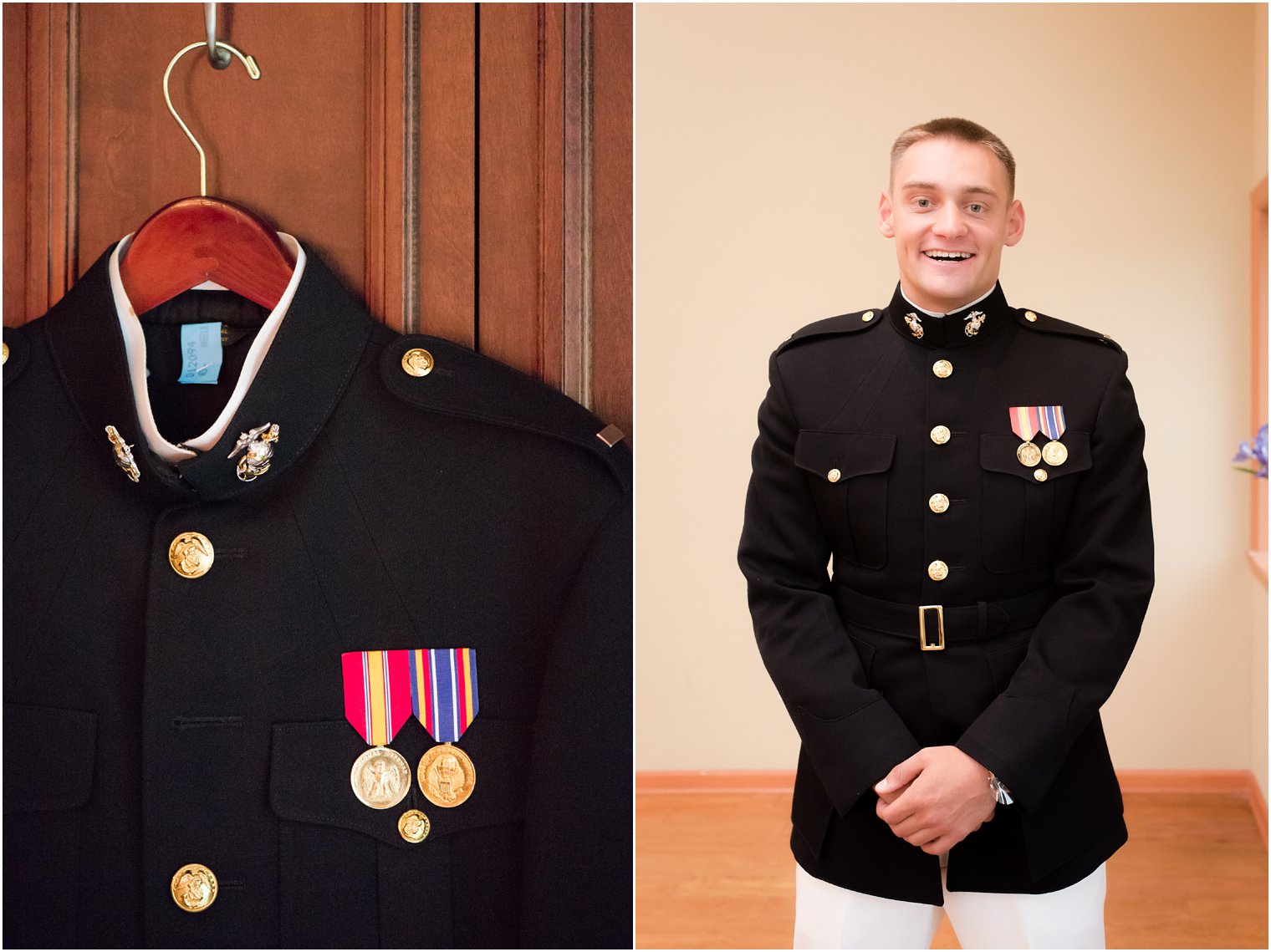 US Marine groom ready before Jasna Polana NJ wedding ceremony