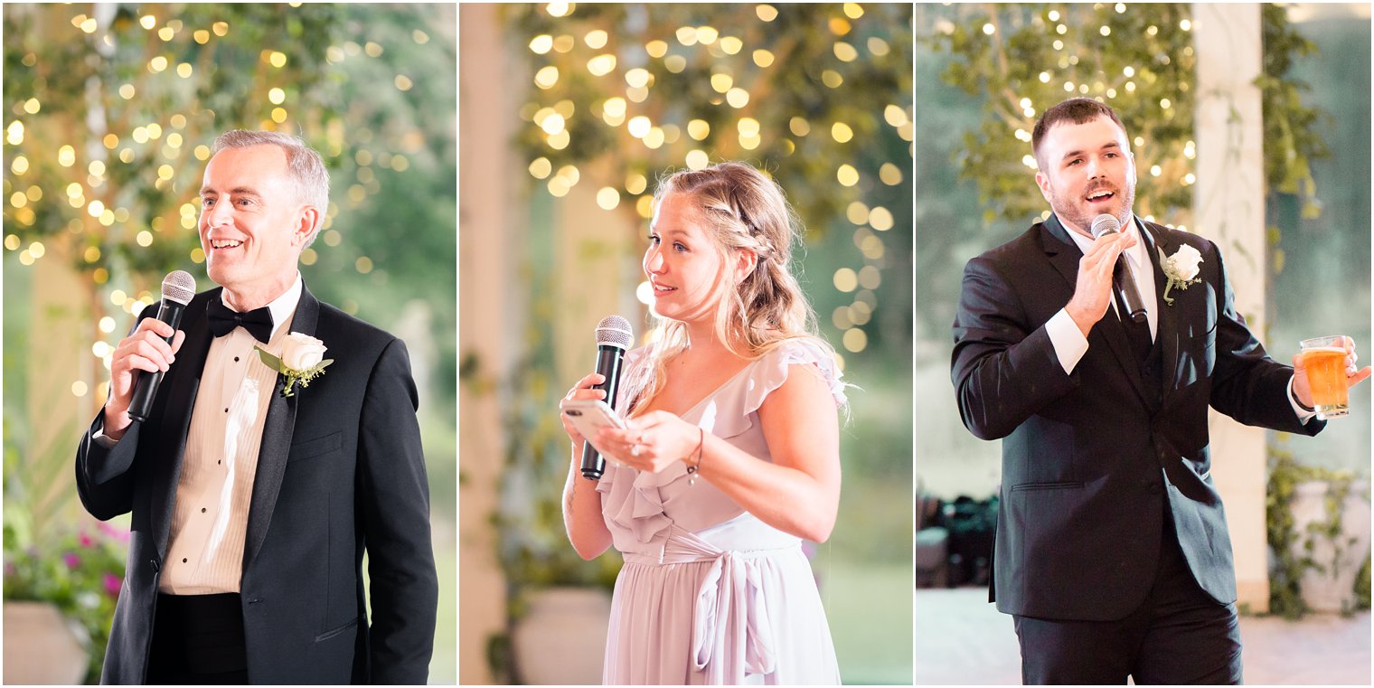 wedding toasts by father, bridesmaid, and groomsman at Jasna Polana